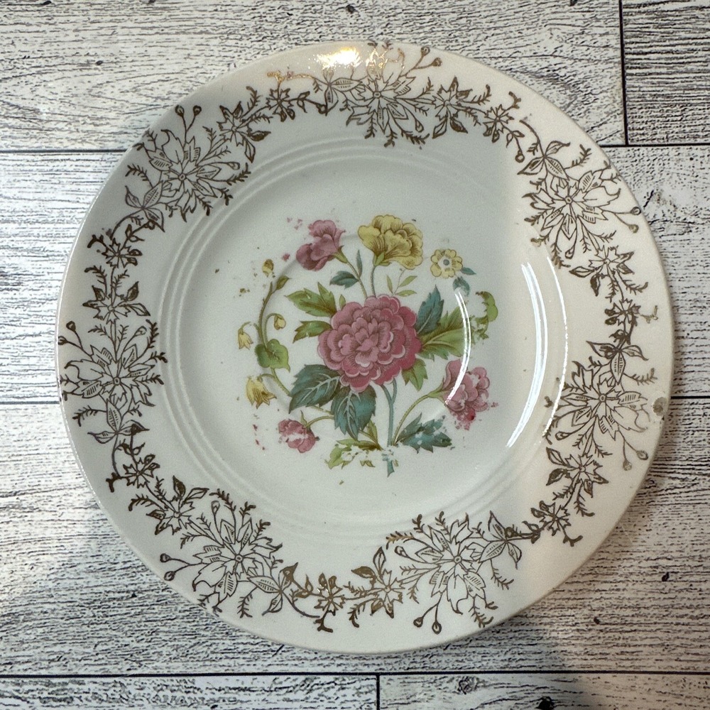 Vintage‎ 4.75" Floral Gold Designed Edged Saucer